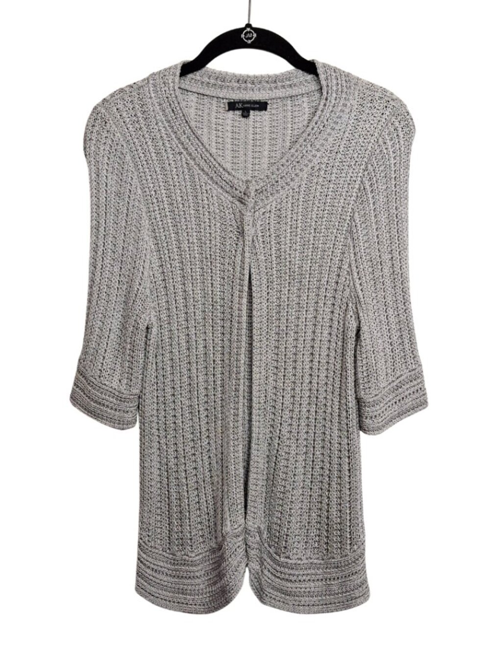 ANNE KLEIN Knit Cardigan Gray Open Front Sweater Short Sleeve Stretchy Large